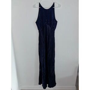 Steppin Out Dress Womens 9/10 Blue High Neck Maxi Y2K Hoco Event‎ Party Vintage
